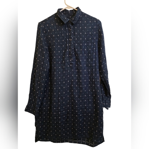 Marine Layer Dresses & Skirts - Marine Layer Longsleeve Button Up Shirt Dress Navy Blue Small Print Size L